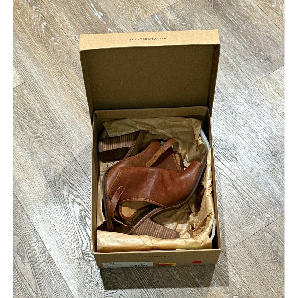 Lucky Brand Brown Leather Slingback Sandals Open Toe Ankle Strap Buckle 8M